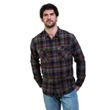 Camisa de manga larga Maui and Sons con estampado de cuadros escoceses en tonos marrones y azules. Presenta cuello clásico, cierre frontal con botones y dos bolsillos delanteros con solapa.