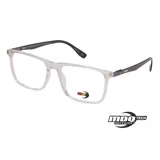 Armazón de lentes MDQ modelo Z05, con frente de acetato transparente y patillas oscuras con detalle de marca.