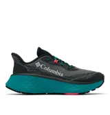 Championes de trekking Columbia Konos Trillium Atr Omni-Max, de color gris con suela alta en tonos turquesa y negro, detalles en fucsia y logo de la marca en el lateral.