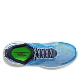 Championes Saucony Endorphin Shift 3, color celeste con detalles en azul, verde y blanco.