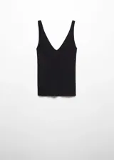 Top sin mangas de tejido de punto acanalado, con escote en pico tanto en el frente como en la espalda y diseño entallado al cuerpo.