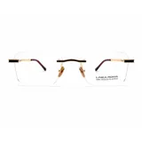 Lentes de receta Linea Roma modelo Arnaud 3, con armazón al aire y detalles enchapados en oro de 18k. Presentan un diseño rectangular minimalista con patillas finas y puente metálico.