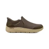 Championes deportivos Skechers modelo Slip-ins Go Walk Flex Ojai, color marrón con suela beige speckle, de diseño sin cordones y parte superior de malla transpirable.