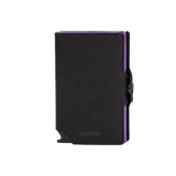 Billetera Baleine Kansas Zipper color negro con tarjetero interior de aluminio en tono violeta. Cuenta con cierre de solapa con broche y diseño compacto.