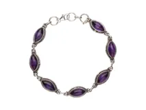 Pulsera de plata 925 italiana con eslabones y siete amatistas ovaladas engarzadas.