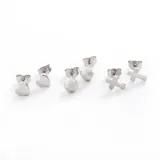 Set de aros mini de acero quirúrgico con forma de corazón, esfera y cruz.