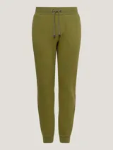 Pantalón de jogging verde oliva de corte cónico, con cintura elástica ajustable con cordón, bolsillos laterales ribeteados, bolsillo trasero de ojal y monograma TH bordado en el lateral.
