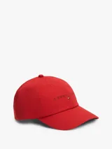 Gorra de béisbol Tommy Jeans de cinco paneles, color rojo, con logo de la marca bordado en el frente y hebilla de ajuste metálica en la parte trasera.