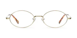 Lentes con montura ovalada dorada de acero inoxidable y patillas de carey. Cuentan con protección UV400 y filtro de luz azul.