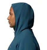 Campera cortaviento Columbia Trailborne Jacket Omni-Shield, color azul, con capucha incorporada, cierre frontal y bolsillos laterales con cremallera. Incorpora tecnología repelente a la humedad y manchas.