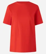 Remera básica de algodón color marrón, de corte recto, cuello redondo y manga corta.
