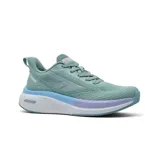 Championes deportivos Hi-Tec modelo Alana, color verde menta con detalles en lila y rosado. Presentan una estructura de malla transpirable, suela con tecnología de amortiguación y diseño ergonómico para running y entrenamiento.