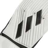 Guantes de arquero Adidas Tiro GL Club para jóvenes, color blanco con detalles en negro. Palma de látex acolchada de 3,5 mm de grosor y corte positivo para mayor comodidad.