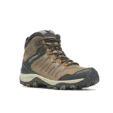 Bota de trekking Merrell modelo Crosslander 3 Mid WP, color marrón con detalles en negro y naranja. Confeccionada con membrana impermeable, malla transpirable y puntera protectora. Cuenta con suela de goma adherente y sistema de amortiguación Air Cushion en el talón.