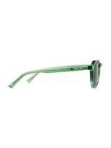 Lentes de sol con montura geométrica de bio-acetato color verde oliva y lentes polarizadas en tono verde oscuro. Cuentan con protección UV400 categoría 3 y recubrimiento resistente a rayaduras.