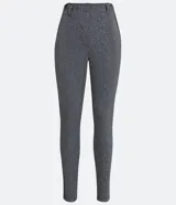 Pantalón legging de jacquard gris con detalle lateral de cuero sintético.