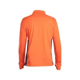 Buzo deportivo Under Armour Challenger Midlayer color naranja con paneles laterales en gris, cierre de cremallera hasta el pecho y logo de la marca en blanco.