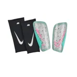 Canilleras de fútbol Nike Mercurial Lite unisex, con mallas de sujeción. Diseño en color negro y blanco, con logo de Nike en el frente.