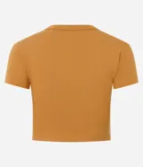 Blusa baby tee de algodón color mostaza, con moldería ajustada, cuello redondo y manga corta.