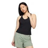 Musculosa deportiva negra con sujetador incorporado, diseño estilo nadadora, suave y elástica.