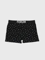 Boxer blanco con estampado de cruces negras y cintura elástica gris con la marca Forum en blanco.