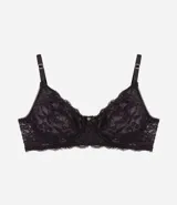 Soutien gris de encaje floral, sin copa y con aro. Breteles finos ajustables y cierre trasero.