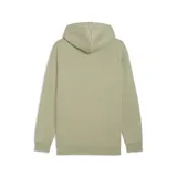 Buzo con capucha Puma de la línea Essentials, en color verde oliva con efecto lavado. Presenta bolsillo tipo canguro frontal, cordones ajustables en la capucha y logo de la marca bordado en el pecho.
