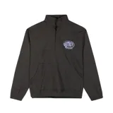 Campera anorak negra de sarga de algodón, con cuello alto, cierre frontal parcial con botones a presión y bolsillo tipo canguro. Presenta el logo de Critical Slide estampado en el pecho.