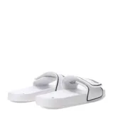 Sandalias tipo ojota Puma modelo Leadcat 2.0 V, color blanco con logo y detalles en negro. Presentan una banda superior ajustable con cierre de velcro.