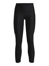 Calza capri Under Armour HeatGear negra, con cintura alta y logo reflectivo en la pierna.