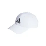 Gorro Adidas color blanco con logo de la marca bordado en negro en el frente.