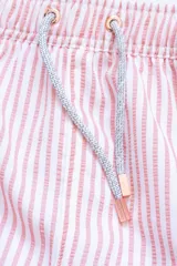 Short de baño para hombre con estampa de rayas finas pinstripe, confeccionado en tejido liviano, elástico y de secado rápido. Presenta cintura elástica con cordón regulable, bolsillos laterales y bolsillo trasero con cierre.