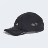Gorro Adidas Adizero negro con logo Adidas y detalles reflectantes.