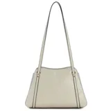 Cartera Guess modelo Xena, color blanco crema, de diseño estructurado en material sintético con efecto texturizado y herrajes metálicos dorados. Cuenta con doble asa de hombro y el logo de la marca en la parte frontal.