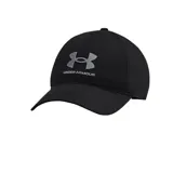 Gorro Under Armour negro con logo plateado bordado en el frente.
