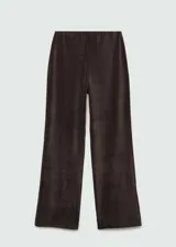 Pantalon de corte recto confeccionado en tejido de pana color marrón oscuro, con cintura elástica.