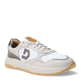 Championes urbanos Democrata modelo Lushio, con diseño de paneles en tonos beige, blanco y detalles en marrón. Presentan cierre con cordones, logo de la marca en el lateral y lengüeta, y suela de goma dentada en color caramelo.