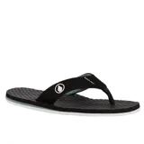 Ojotas Volcom modelo Abg Eco Recliner 2, color negro con detalles en gris y blanco. Confeccionadas con espuma BLOOM a partir de algas, plantilla moldeada con soporte para el arco y parte superior resistente al agua.