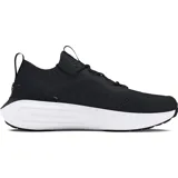 Championes Under Armour Phantom 4 de estilo urbano y deportivo, color negro con suela blanca. Presentan un diseño de cuello de punto tipo calcetín, contrafuerte de TPU en el talón y amortiguación UA HOVR+ para mayor retorno de energía.
