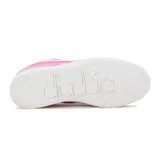 Championes Diadora Bamtelo para mujer, color rosado iridiscente con detalles en blanco y cordones negros. Presenta una franja lateral característica de la marca y detalle de glitter en el talón.