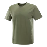 Remera Salomon Trackline de manga corta y cuello redondo, color verde, con diseño minimalista y logo sutil en el pecho.
