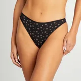 Pack de dos braguitas brasileñas de algodón negro con estampado floral y ribete de encaje.