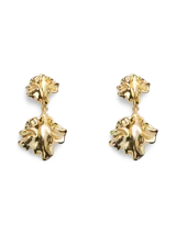 Caravanas colgantes de diseño orgánico y textura irregular con acabado metálico brillante en color dorado.