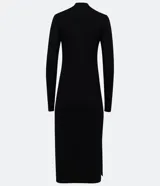 Vestido midi de manga larga y cuello alto, color verde militar, confeccionado en tejido acanalado.