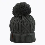 Gorro de lana tejido con diseño de ochos y pompón superior. Cuenta con un borde acanalado y forro interno de micropolar para mayor calidez.