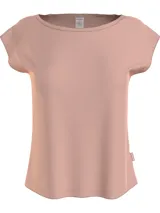 Remera de pijama color rosa pálido, de corte recto, con cuello redondo y mangas cortas.