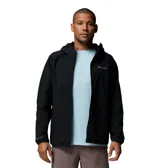 Campera cortaviento Columbia Trailborne Jacket Omni-Shield de color negro, con capucha integrada, cierre frontal y bolsillos laterales con cremallera. Cuenta con tecnología Omni-Shield que repele la humedad y resiste las manchas.