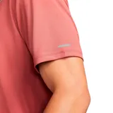 Remera deportiva Nike Dri-FIT UV Miler Run Division para hombre, color salmón, con estampado City Grid reflectivo en el frente y logo Nike en blanco.