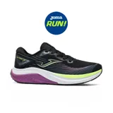 Championes de running Joma modelo Victory Lady, color negro con detalles en violeta, blanco y verde lima. Capellada de malla transpirable con sistema de ventilación VTS y ajuste termosellado JOMA SPORTECH, mediasuela de phylon ligero y suela de caucho DURABILITY.