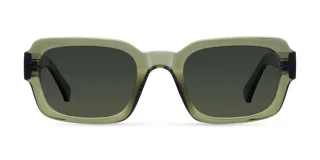 Lentes de sol cuadrados color verde oliva con lentes verdes polarizadas.